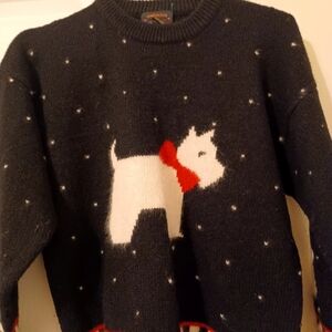 Black Sweater with White Dog and Red Bow